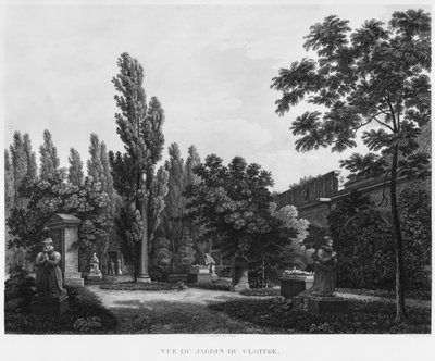 Garden of the cloister, Musee des Monuments Francais, Paris, illustration from Vues pittoresques et perspectives des salles du Musee des Monuments Francais et des principaux ouvrages, engraved by by Jean Lubin Vauzelle